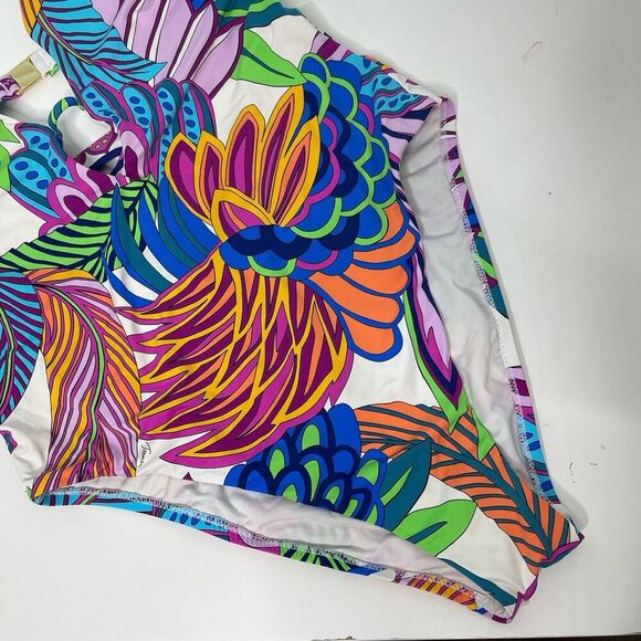 Trina Turk One Piece Swimsuit Size 8 10?  Multi Paradise Plume V Plunge Tropical - Picture 5 of 16